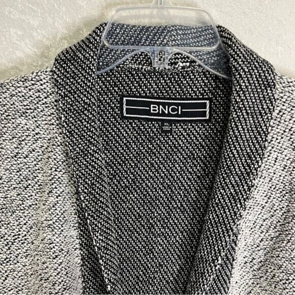 BNCI BLANC NOIR Cardigan Sweater Tunic Length Open Front Womens XL Pockets Black - Picture 4 of 14